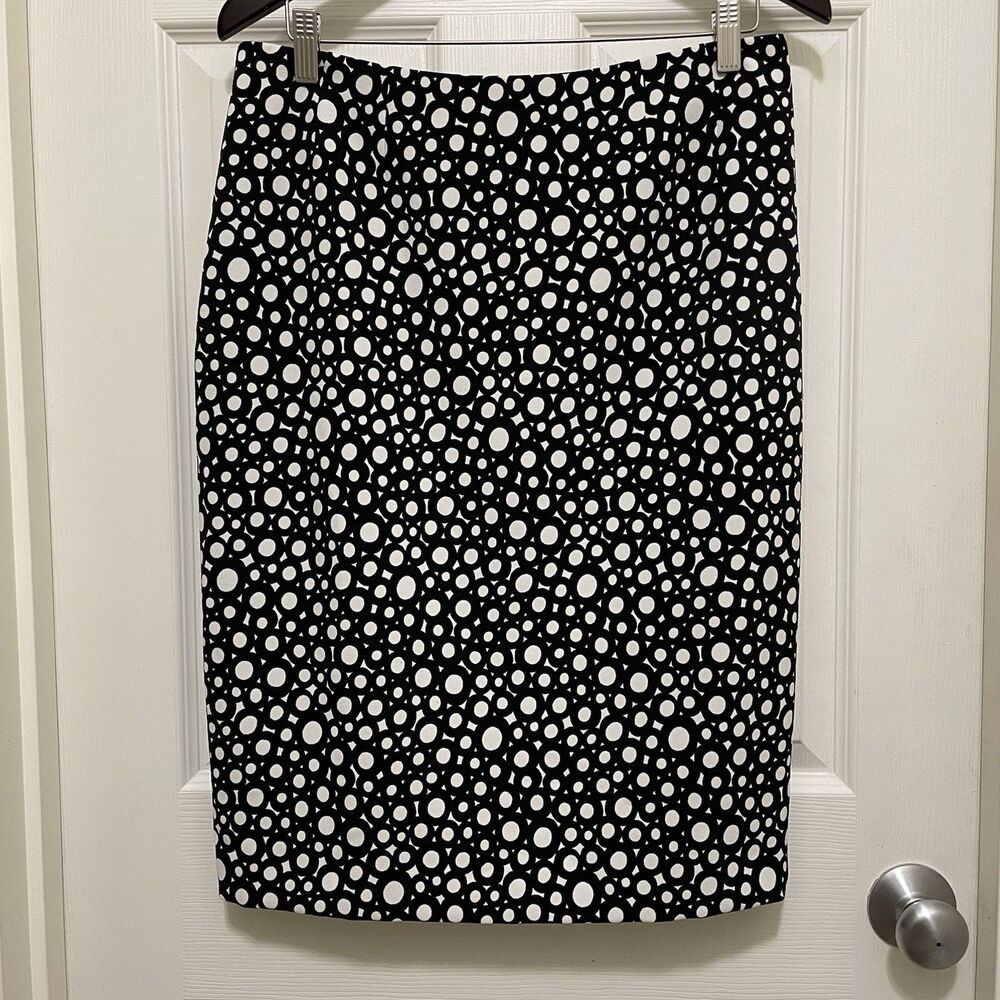 Jones Studio Separates Pencil Skirt Black White Bubble Dot Print‎ Sz 8 Office
